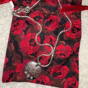 Brighton Silver Pendant Necklace with Red Floral Pouch